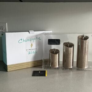 Luminara Set of 3 Champagne Glitter Pillars w/Remote NEW